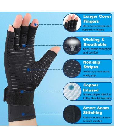 Copper Arthritis Compression Gloves for Women and Men - 2 Pairs | Relief from Carpal Tunnel, Joint Pain, and Tendonitis | Fingerless Design for Computer Typing and Sleeping - BLACK (LARGE/X-LARGE) - Buy Online on GoSupps.com