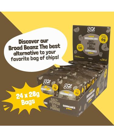GoBeanz Crunchy Roasted Broadbeans by Jimmy Sevigny | Salt & Pepper | High Protein Snack | Low Calorie & Low in Sodium | Single Serve 24 Packs x 28g Salt and Pepper - Buy Online on GoSupps.com
