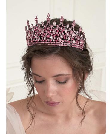 SWEETV Vintage Metal Queen Crown for Women - Wedding Tiara for Bride, Crystal Headpieces in Pink/Purple for Birthday, Quinceanera, Prom - Buy Online on GoSupps.com