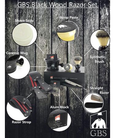 Buy G.B.S Wood Straight Razor & Complete Shaving Kit - Beard Grooming Box with Mug Natural Soap Brush Alum Block Strop - International Shipping Available - Buy Online on GoSupps.com