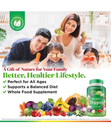 Superfood MD Veggies Supplement - 90 Veggie Capsules for Energy Beta Carotene Vitamins & Minerals - Made in the USA - Buy Online on GoSupps.com