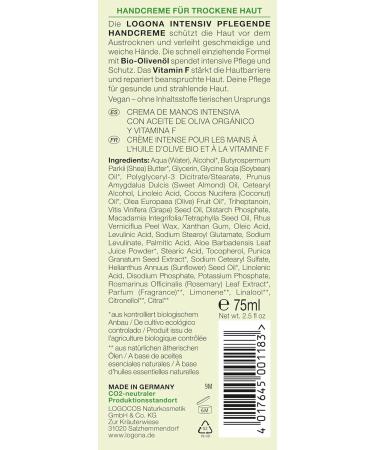 Logocos Co KG LOGONA NOURISH hand cream intensive with organic olive oil & vitamins F and E strengthens the skin barrier and provides intensive care and protection tube 75 ml - Buy Online on GoSupps.com