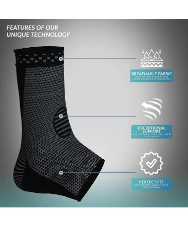 Modvel 2 Pack Ankle Brace Compression Sleeves - Joint Pain Relief & Recovery | FSA/HSA Eligible | Achilles Tendon & Plantar Fasciitis Support - Medium, Black - Buy Online on GoSupps.com
