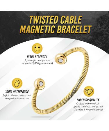 MagnetRX Magnetic Bracelet Bangle | Twisted Stainless Steel | Elegant Golf Bracelet for Men & Women | Gold Small | Shop Internationally - Buy Online on GoSupps.com