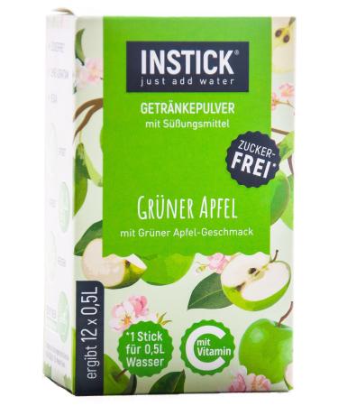 Intick |Sugar -free instant drink - green apple |1 pack for 12 x 0.5-1 l |Vegan low in calories with vitamin C flavored instant beverage powder taste for water