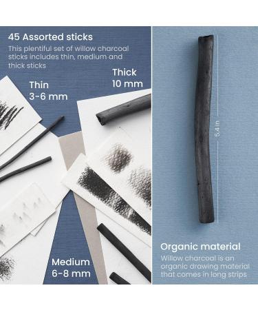 ARTEZA Willow Charcoal Sticks Set of 45 - Assorted Sketching Charcoal for Artists, Students, and Hobbyists - Buy Online on GoSupps.com