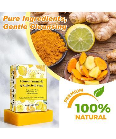 Lemon Turmeric & Kojic Acid Soap Natural Skin Beauty Soap Bar 100g Palm Oi Bar Soap Remove Acne Blackheads Dark Spots Smooth Skin Deep Cleansing Gentle Soap for Face and Body Moisturizing - Buy Online on GoSupps.com
