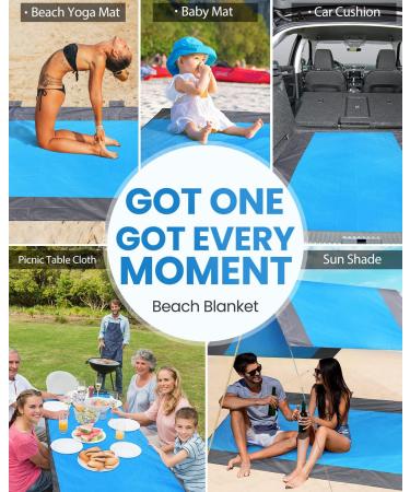 POPCHOSE Beach Blanket - Waterproof Sandproof Outdoor Camping Mat for 4-7 Adults - Lightweight & Compact Beach Accessory (Blue, 108x85.2) - Includes 6 Stakes - Buy Online on GoSupps.com