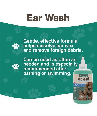 NaturVet Ear Wash Plus Tea Tree Oil - Baby Powder Scent, 8 fl oz (236 ml) | Best Ear Care for Pets - Buy Online on GoSupps.com
