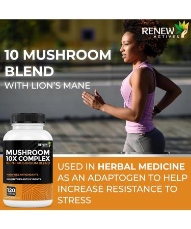RENEW ACTIVES Mushroom Complex 2 Capsules per Serving 10 Mushroom Blend with Antioxidants for Immune Health & Wellness Supports Overall Vitality & Long-Term Wellness Made in Canada - 120 Capsules - Buy Online on GoSupps.com