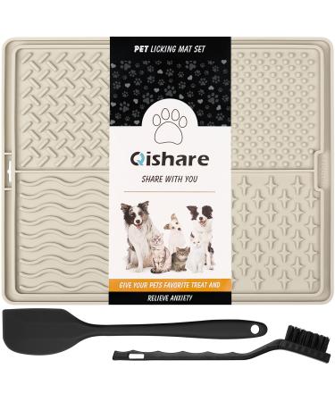 Qishare leak mats for dogs with 1 spatula + 1 brush for simpler cleaning peanut butter-leak mat with suction cup suitable for bathing and maintaining pets (beige)