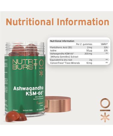 Nutriburst Ashwagandha KSM-66 Gummies - Herbal Adaptogen for Energy & Mental Performance - 60 Count - Buy Online on GoSupps.com