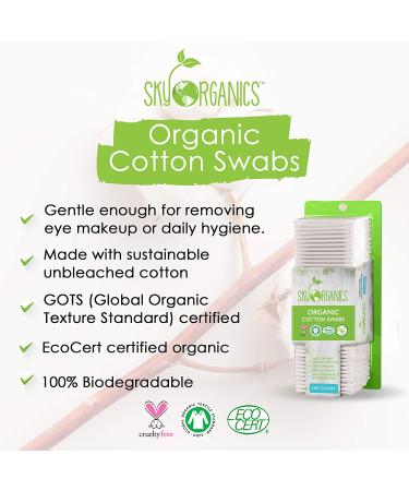 Sky Organics 100% Pure Organic Cotton Swabs for Sensitive Skin - GOTS Certified - 500 Count - Buy Online on GoSupps.com
