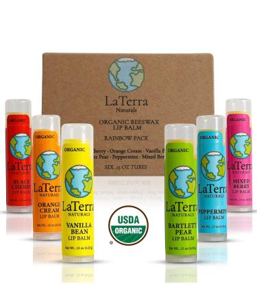 USDA Organic Lip Balm Pack of 6 Flavours - Hydrating Beeswax Chapstick - Fruit & Peppermint - Ideal Easter Gift - Made in USA - Buy Online on GoSupps.com