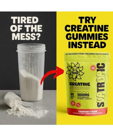 SUPTROPIC Creatine Gummies for Men & Women 30 Servings - 5g Vegan Creatine Monohydrate Gummies with Electrolytes Vitamin D3 & Zero Sugar Chewable Gummy Supplement for Muscle Strength & Recovery - Buy Online on GoSupps.com