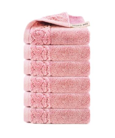 Jixiangdou Luxury Cotton Washcloths Large Hotel Spa Bathroom Face Towel 6 Pack (Pink)