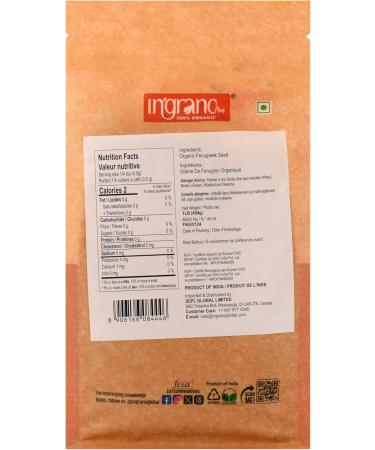 Ingrano Organic Fenugreek (Methi) Seeds (453g) | USDA Certified | Non-GMO | Gluten-Free | Vegan | Methi Seeds for Digestion Diabeties Hair Care & Skin | - Buy Online on GoSupps.com