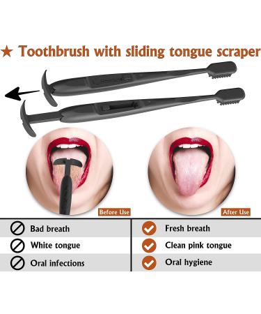 TOKII Bamboo Charcoal Toothbrush with Tongue Scraper | Reduces Bad Breath & Enhances Taste | Waterproof Travel Pouch | Hygienic Holder | Black & White - Buy Online on GoSupps.com