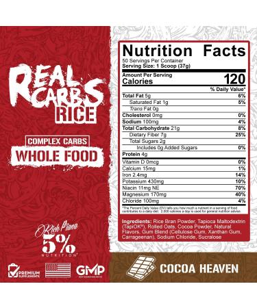 5% Nutrition Rich Piana Real Carbs - Cocoa Heaven | Complex Carbohydrates for Pre/Post-Workout Recovery | 3.5 lb - 40 Servings - Low Glycemic Energy - Buy Online on GoSupps.com