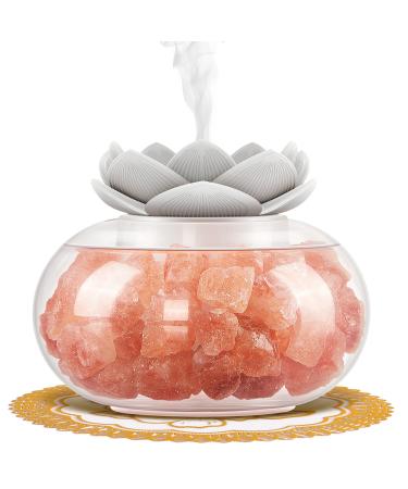Essential Oil Diffusers Salt Lamp: YeeQue Small Aromatherapy Diffuser for Bedroom Home Office Cute Lotus Himalayan Pink Crystal Auto Shut-Off 7 Colors LED Light - White