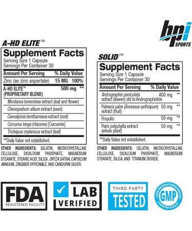 BPI Sports A-HD Elite/Solid Testosterone Booster for Men - Testosterone Supplement for Muscle Strength Libido & Performance Support - Promotes Natural Fat Loss 30 Servings 550mg - Buy Online on GoSupps.com