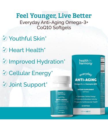 Everyday Anti-Aging Supplement - Omega 3 Fatty Acid Supplements + High Absorption Coq10 - Energy Supplements for Heart Health & Overall Vitality - Non GMO Softgels Powered by Vesisorb (60 Ct) - Buy Online on GoSupps.com