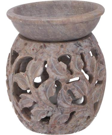 GURU Shop Indian Fragrance Lamp | Essential Oil Diffuser & Tealight Holder | Aromatherapy Aroma Lamp | Spill Stone Round Flower Tendril 1 (Cream White 8x6x6 cm) - Buy Online on GoSupps.com