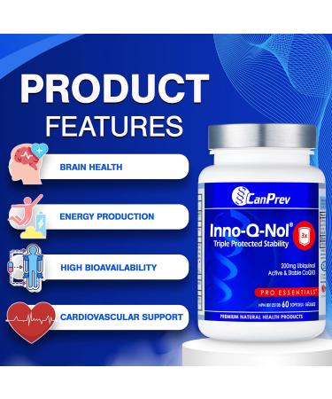 CanPrev - Inno-Q-Nol 60 Softgels - Ubiquinol 200mg High Absorption Coenzyme Q10 Supplement Premium Q10 Coenzyme 200mg Supports Cellular Energy Production Powerful Antioxidant - Buy Online on GoSupps.com