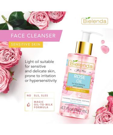 Rose Care Cleansing Face Oil Anti-aging with Hyaluronic Acid for Delicate and Sensitive Skin 140ml Bielenda - Buy Online on GoSupps.com