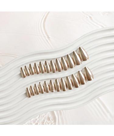 Light Gold Chrome Press on Nails - 24PCS Medium Almond Shape | SXVME Metallic Fake Nails for Glamorous Looks - Buy Online on GoSupps.com