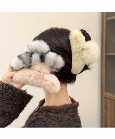2PCS Large Faux Fur Hair Claw Clip for Women 5.9 Inches Winter Fluffy Fuzzy Hair Clips Nonslip Strong Hold Furry Big Jaw Clamp for Thick Long Hair (Mix-colour#1-2PCS) - Buy Online on GoSupps.com