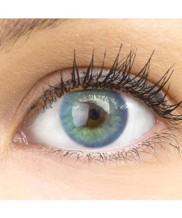 Very covering and natural blue contact lenses Silicone Comfort Novelry colored blue + container of glamlens - 1 pair (2 pieces) - Dia 14.00 - Without strength 0.00 dioptries