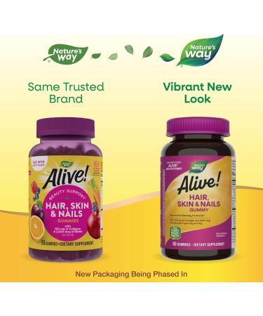 Nature's Way Alive! Hair Skin & Nails Gummies - Strawberry Flavor, 60 Count - Buy Online on GoSupps.com