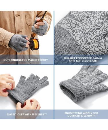 Palmyth Wool Fishing Gloves - 3-Cut Fingerless | Warm for Men & Women | Ideal for Winter Fly Fishing Ice Fishing Photography & Hunting | Gray Large-XXL - Buy Online on GoSupps.com