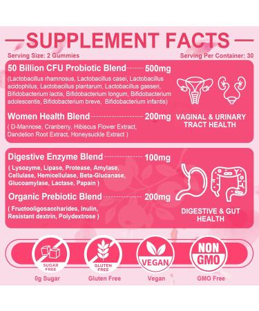 Vaginal Probiotics for Women - PH Balance Gummies with Cranberry & D-Mannose | Zero Sugar Supports Vaginal & Urinary Health | 60 Count - Buy Online on GoSupps.com