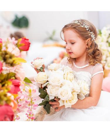 Sibba Flower Girl Headpiece Silver Wedding Headband Pearl Hair Accessory Princess Crystal Head Wear Women White Rhinestones Hairbands Bridal Hair Hoop for Birthday Party First Communion - Buy Online on GoSupps.com