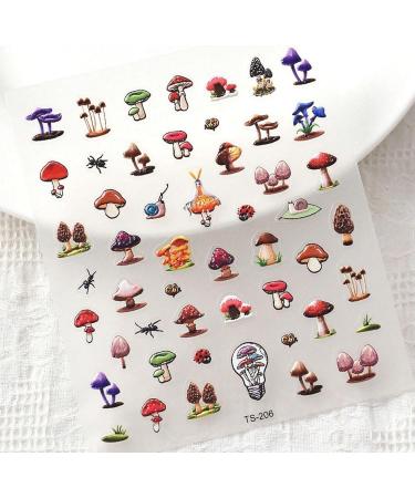 1 sheet Mushroom Nail Sticker Mushroom Flowers 5D Nail Charms Mushroom Shape Art Stickers Nails For Women Girls - Buy Online on GoSupps.com