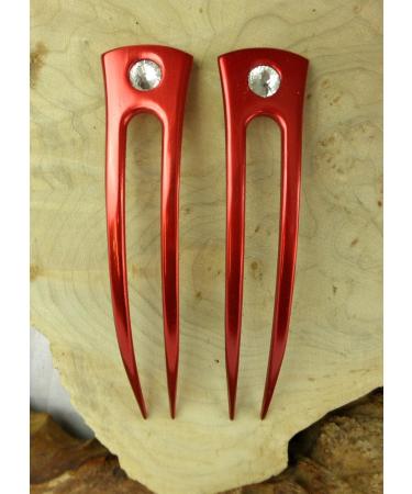 JWL Anodized Aluminum Two Prong Curved Hair Forks - Set of 6 in Hawaiian Style (Red) - Buy Online on GoSupps.com