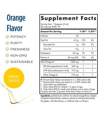 Nordic Naturals Arctic Cod Liver Oil - Orange Flavor 16 fl oz | Premium Omega-3 Supplement - Buy Online on GoSupps.com