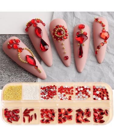 FEIlei 12 Grids Box Set Flat Back Rhinestones and Small Round Diamond Combination for DIY Nail Art Accessories Crystals
