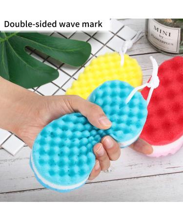 3 Pieces Soft Bath Foam Sponge Exfoliating Body Shower Sponge Double-Sided Fiber Sponges for Women and Men Body Cleaning Supplies (Yellow Red Blue) - Buy Online on GoSupps.com