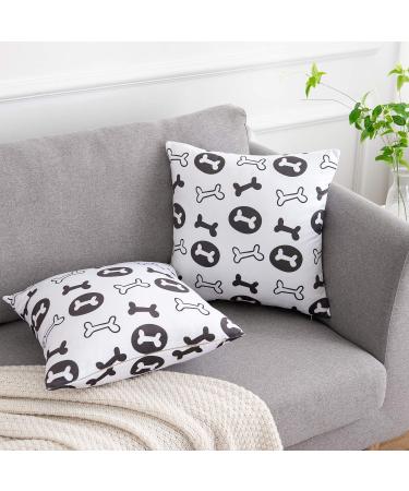FreAire G Gabrielmodu Dog Bones Print Decorative Pillow Covers - Set of 2, White and Black - Buy Online on GoSupps.com