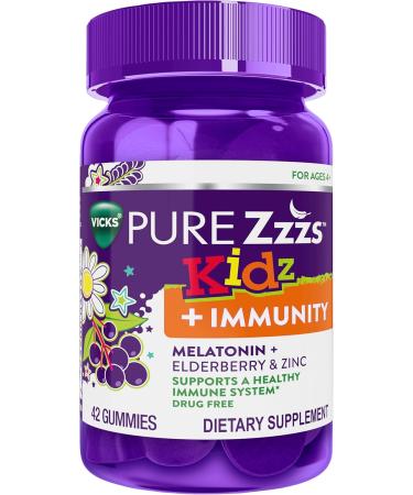 Pure Zzzs Kidz + Immunity by Vicks Melatonin Sleep Aid Gummies for Kids and Children Zinc for Immune Support Low Dose Melatonin Berry Flavored 42 Gummies - Buy Online on GoSupps.com