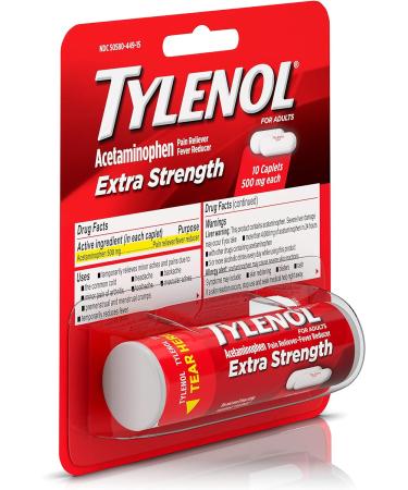 Tylenol Extra Strength Caplets 500mg - Pain & Fever Relief for Headache, Backache & Menstrual Pain - 10 ct - Buy Online on GoSupps.com