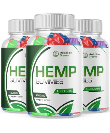 (3 Pack) Medallion Greens Gummies - Medallion Greens Hemp Gummies Advanced Strength Performance Hemp Blend Formula Big Size Gummy with 25mg Hemp Extract Great Taste 1500mg Per Bottle (180 Gummies)