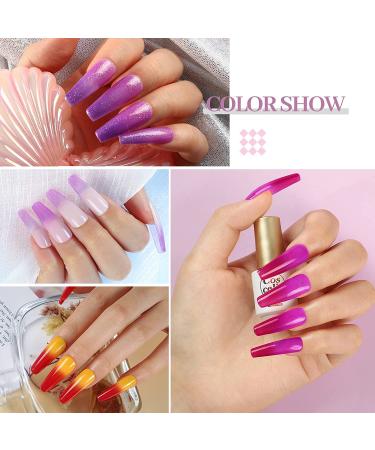 Color Changing Gel Nail Polish Kit - 110W UV Light Starter Kit | Mood Temperature Base Top Coat | Professional French Manicure Set with Nail Art Decorations - 8pcs - Buy Online on GoSupps.com
