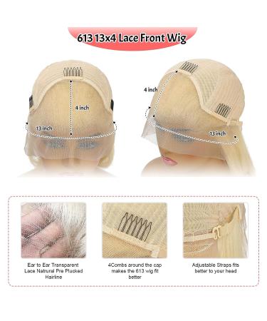 22 Inch Blonde Lace Front Wig Human Hair 150% Density Pre-plucked HD 613 Straight Lace Frontal Wig for Women - Glueless and Natural Looking - Buy Online on GoSupps.com