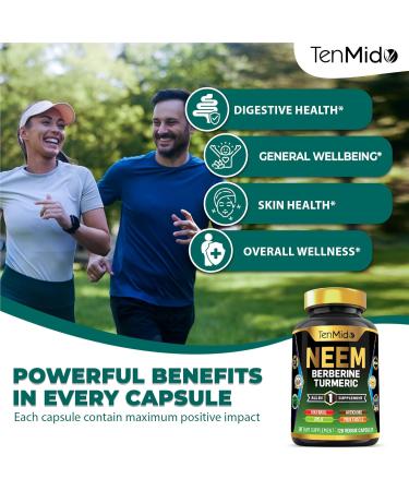 Tenmido Neem Leaf Supplement - 8in1 Formula - Combine with Berberine Turmeric Holy Basil Amla Artichoke Milk Thistle and Black Pepper - Immune Support - 120 Capsules for 4 Months Supply - Buy Online on GoSupps.com