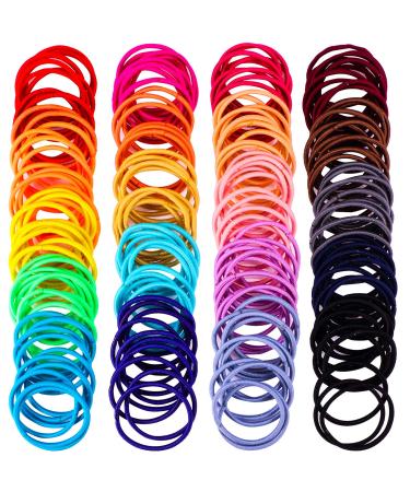 200 Pieces No-metal Hair Elastics Hair Ties Ponytail Holders Hair Bands (2 mm x 2.5 cm Multicolor) 0.07x0.98 Inch (Pack of 200) Multicolor