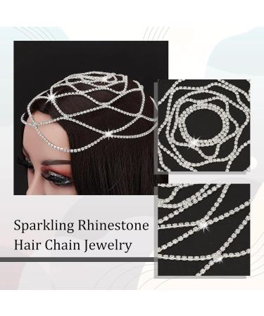 NICENEEDED Rhinestone Mesh Headpiece Cap Silver Crystal Flapper Headband Hair Chain Accessories for Women and Girls 1920s Hairdress Decotaction for Bridal Party - Buy Online on GoSupps.com